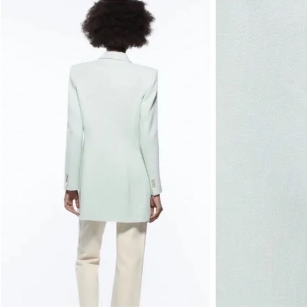 Zara women’s mint Green Double-Breasted long Blazer coat sz small preloved - Picture 5 of 16